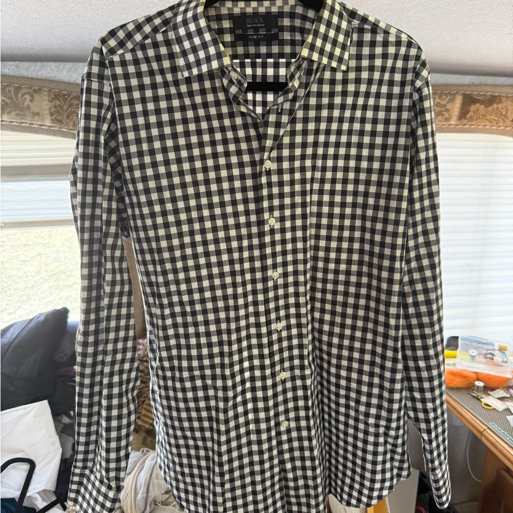 Saks Fifth Avenue Black and White Plaid Shirt